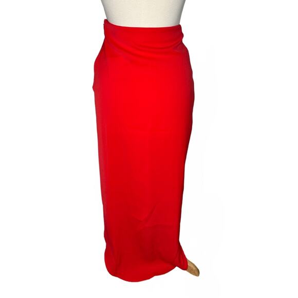 Superdown Airelle Vibrant Red Ruching High Low MIDI Skirt Wrap Style Criss Cross - Picture 3 of 11